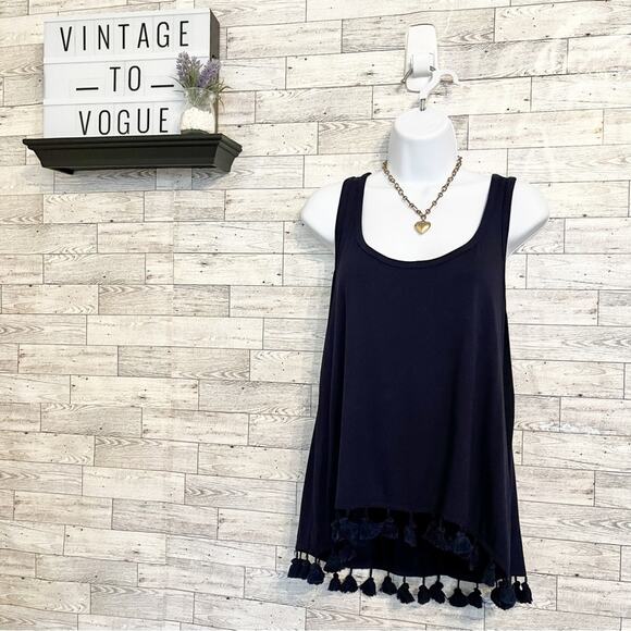 Trina Turk Tajo Tassel Hem Jersey Navy Blue Tank, XL - Picture 3 of 9
